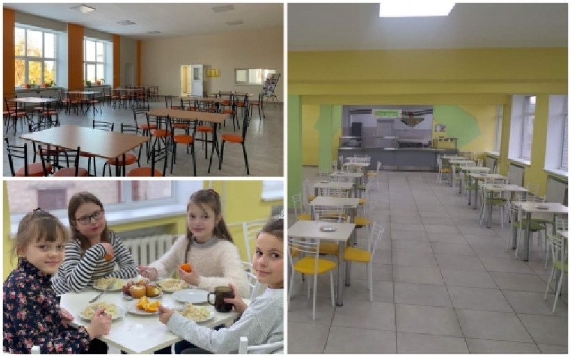 на малюнку - колаж з трьох фото у шкільній їдальні
