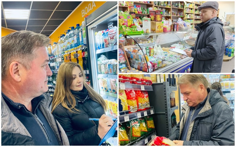 На малюнку - колаж із фото з людьми в приміщенні супермаркету